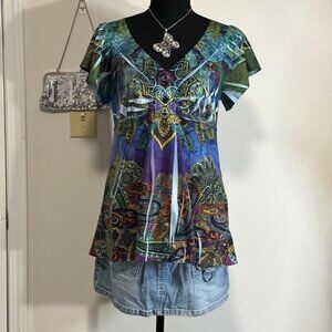 APT 9 y2k paisley top with babydoll silhouette
